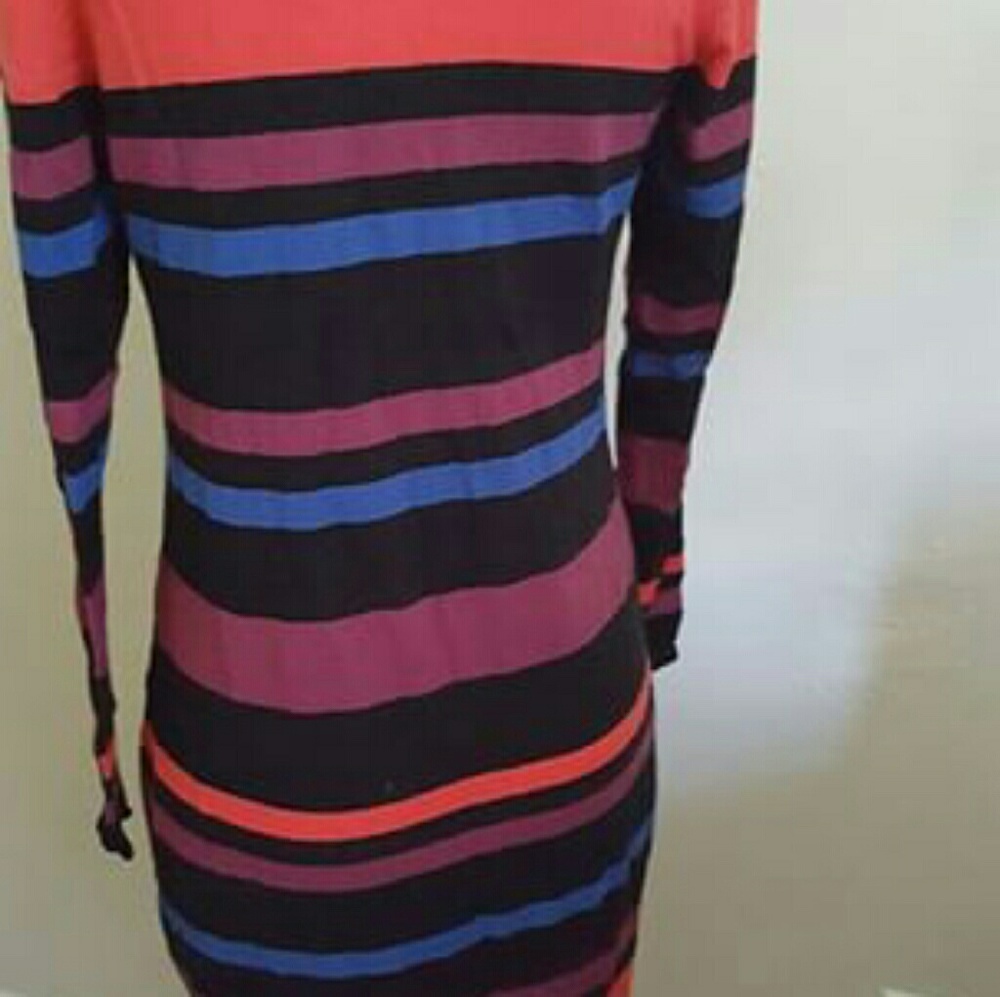 Long Sleeve Knee Length Mulitcolor Stripe Dress